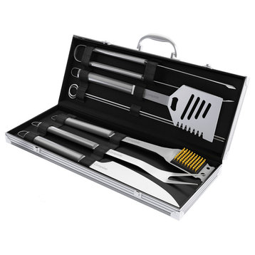 BBQ Grill Tool Set With 6 Utensils and Aluminum Carrying Case By Home-Complete