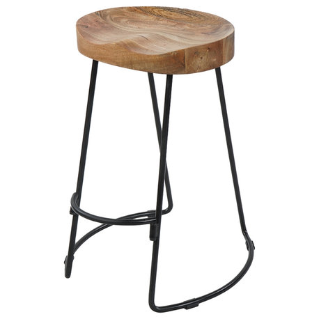 Ela 24" Counter Height Stool Mango Wood Saddle Seat Iron Frame Brown and Black