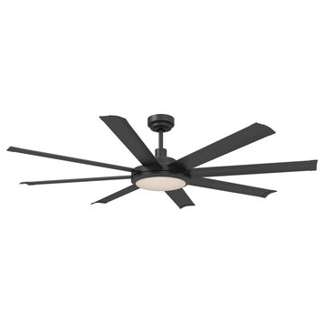 60 in Matte Black Modern Ceiling fan with 8 Blades, Remote Control