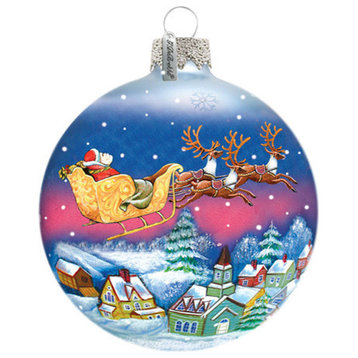 Hand Painted Scenic Glass Ornament Santa On Sleigh Ball