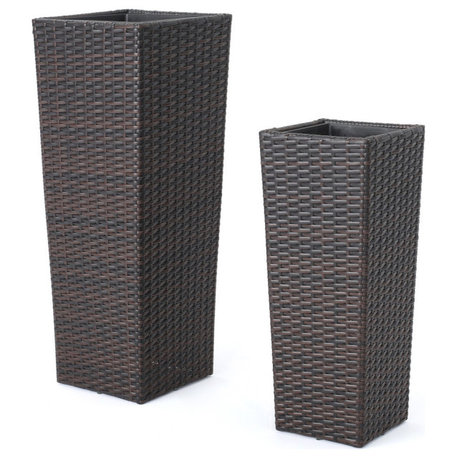 GDF Studio 2-Piece Eden Outdoor Wicker Flower Pots, Multibrown