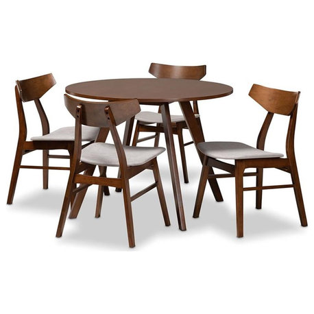 Baxton Studio Timothy Gray Upholstered Walnut Wood 5-Piece Dining Set