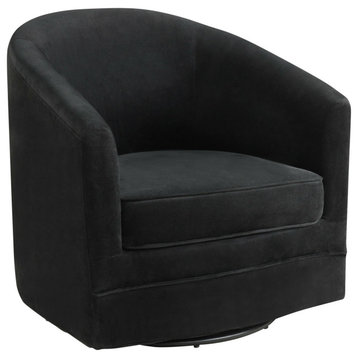 Costway Modern Swivel Barrel Chair Upholstered Velvet Armchair with Metal Base