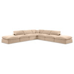 Meridian Furniture - Comfy Upholstered L-Shaped Modular Sectional, Beige, 7-Piece: 4 Armless Chair, 1 Corner Chair, 2 Ottoman, Velvet - Indulge in a relaxing experience with the Comfy Velvet Sectional. The soft durable beige velvet upholstery adds an elegant touch to any living space, while the plush overstuffed cushions create a cozy and inviting atmosphere. This sectional is perfect for spending quality time with family and friends, offering unparalleled comfort that will make you never want to leave. Whether you're watching your favorite sports games or having a movie night, the Comfy Velvet Sectional is the perfect addition to your home.