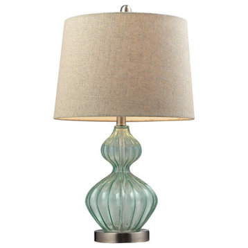 25" Smoked Glass Table Lamp, Pale Green