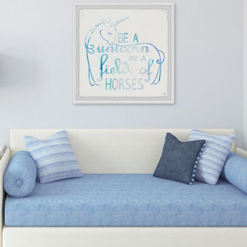 "Blue Unicorn in a Field of Horses" Framed Painting Print