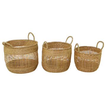 Bohemian Brown Seagrass Storage Basket Set 561923