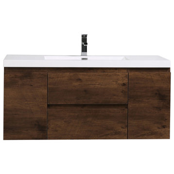 MOB 48" Wall Mounted Vanity With Reinforced Acrylic Sink, Rosewood