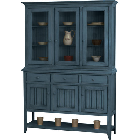 Coastal Dining Hutch and Buffet China Cabinet, Midnight Blue