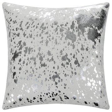 Cowhide Accent Pillows, Acid Metalic, Silver W/O Insert