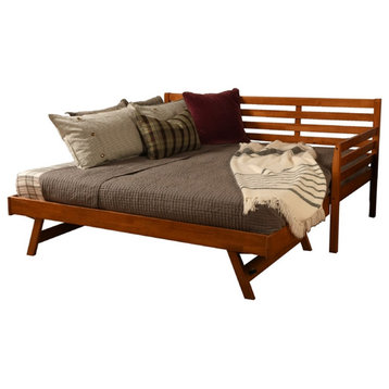 Bowery Hill Modern Wood Daybed with Pop Up Bed in Brown-Mattress Not Included