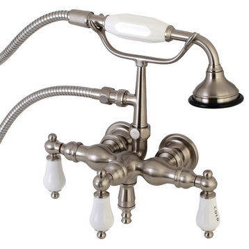 AE21T8 Aqua Vintage 3-3/8 Inch Wall Mount Tub Faucet,Hand Shower, Brushed Nickel