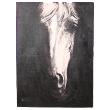 Mystical Equestrian Monochrome Hand Painted Front View Horse Oil Painting
