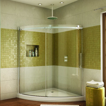 Shower and tub enclosures with matching acrylic bases