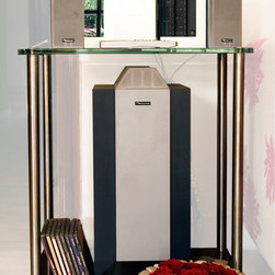 Metaphor | Custom Media Stand in Steel and Glass - Media Racks And Towers
