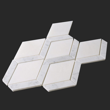 Thassos White Marble and Carrara Marble Mix Diamond Waterjet Tile Mosaic
