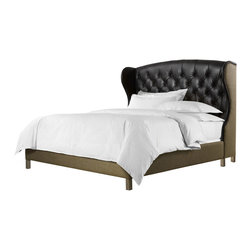 French Wing Tufted Leather Upholstered Bed - Platform Beds