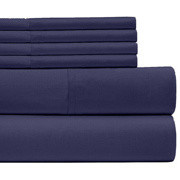 6 Piece Bed Sheets Set by Lux Decor, Navy-Blue, Queen