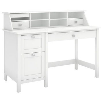 Broadview Computer Desk With 2 Drawer Pedestal And Organizer, Pure White