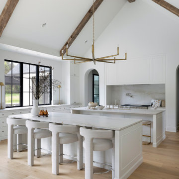 Hand Hewn Box Beams in Modern Minimalist Vaulted Kitchen