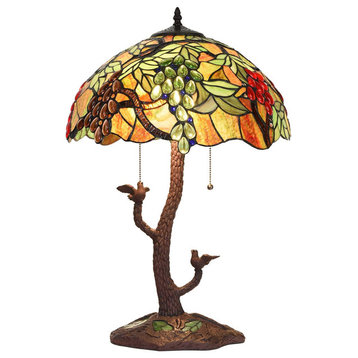 Unique Table Lamp, Tiffany Style With Stained Glass Shade and Tree Mosaic Base