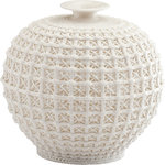 Cyan Design - Diana Vase, Small - Decorate a side table or bookcase with the Diana Vase. Made from matte white ceramic with a textured knit pattern, this spherical vase has a delicate look. Display it alongside elements of traditional decor as an elegant accent piece.