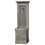 Campania International - Auberge Garden Water Fountain - With water falling from an ornamental spout on a tall columned back plate into the deep basin below creates a soothing sound. Tall and stately, the Auberge Garden Water Fountain creates an excellent, elegant, and sophisticated focal point in your garden whether it is placed against a garden wall or on a fence. It is made of cast stone ensuring that you get to enjoy this excellent product for years.