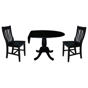 42" Round Top Pedestal Table with 2 Chairs, Black
