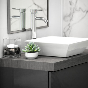 Neolith Calacatta (Silk Finish) Bathroom with Neolith Timber Oak Vanity