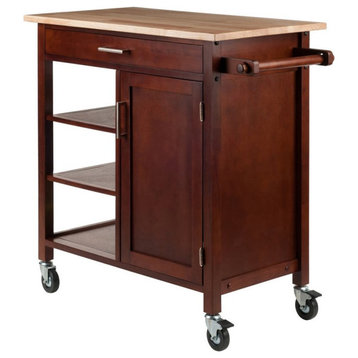 Winsome Marissa Transitional Solid Wood Kitchen Cart in Walnut and Natural