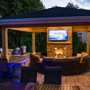 Brunswick Structure, Outdoor Fireplace, Outdoor Kitchen, Paver Patio & Landscape