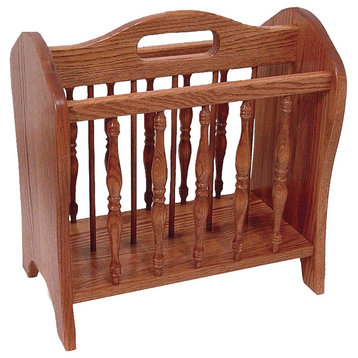 Amish Made Oak Magazine Rack with Handle, Michael's Cherry Stain