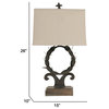 Benzara BM285090 26" Table Lamp, Laurel Wreath Iron Frame, Off White, Black