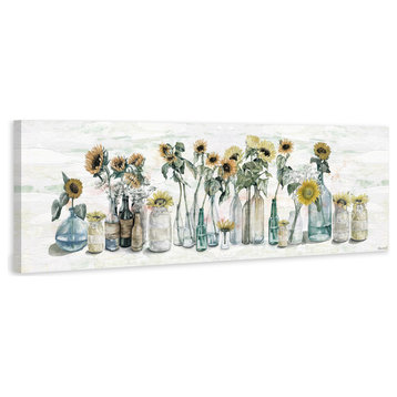 "Sunflower in Glass Vases" Painting Print on Wrapped Canvas, 30"x10"