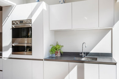 Large modern single-wall open plan kitchen in Other.