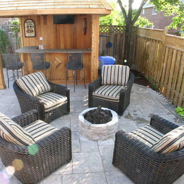 Pool with Patio Seating and Fire Pit