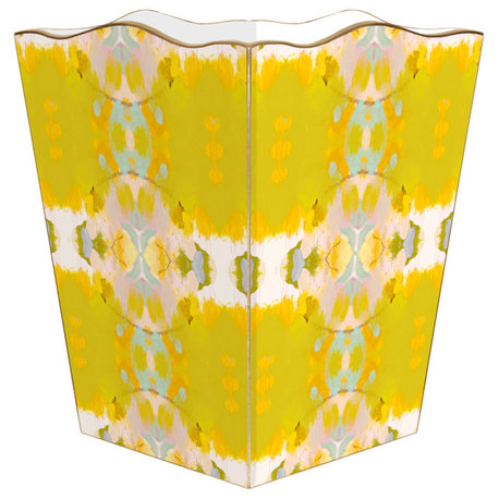 WB522LP-Laura Park Shine Bright Wastepaper Basket, Scalloped Top and Wood Tissue Box Cover