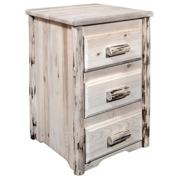 Montana Collection Nightstand With 3-Drawers, Clear Lacquer Finish