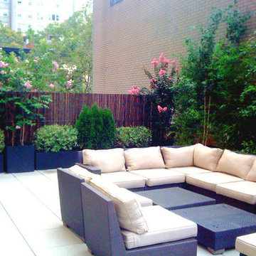 Upper East Side Roof Garden: Bamboo Fence, Terrace Deck, Paver Patio, Container
