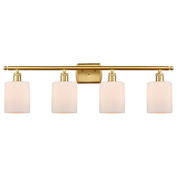 Ballston Cobbleskill 4 Light Bathroom Vanity Light, Satin Gold/Matte White Glass