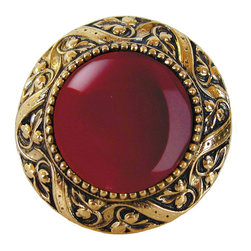 Inviting Home Inc. - Victorian Knob, Bright Brass With Red Carnelian - Cabinet And Drawer Knobs