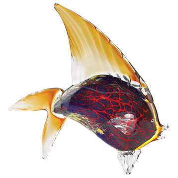 Murano Style Art Glass Firestorm Fish Figurine H15.5"XL18"