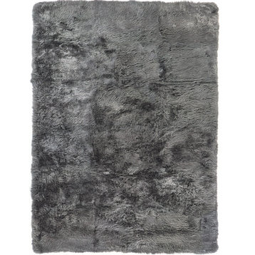 Sheepskin Shag Wool Dark Gray Area Rug, 5'x8'