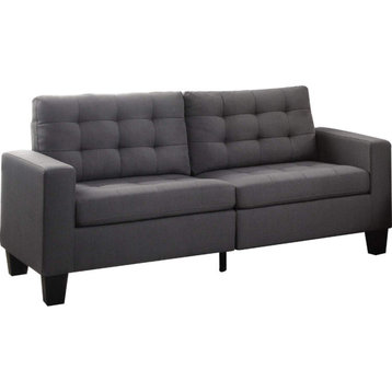 Comfortable Sofa, Gray Linen Cushioned Seat & Back With Waffle Stitched Tufting