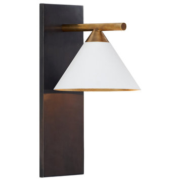 Cleo Sconce in Bronze and Antique-Burnished Brass with Matte White Shade