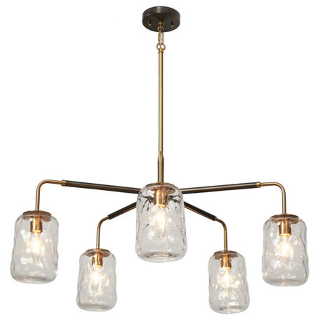 LNC Modern/Contemporary 5-Light Polished Gold Matte Black Wheel Chandelier