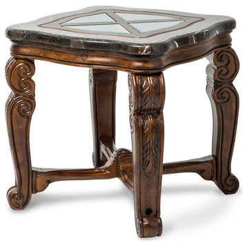 Tuscano Wood and Marble End Table, Melange