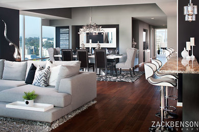 Example of a minimalist family room design in San Diego