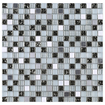 11.75"x11.75" Sadie Mosaic Tile Sheet, Black, White and Silver