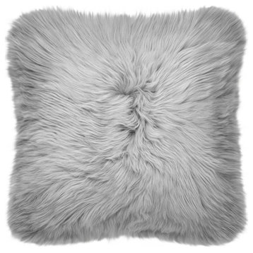 Modern Sheepskin Double-Sided Pillow, Quiet Gray, 18"x18"